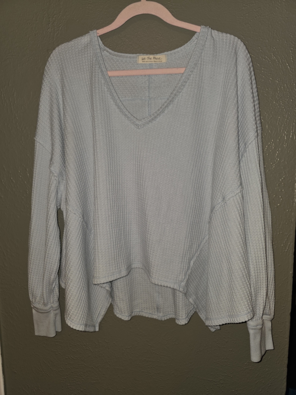 We The Free Light Blue Waffle V-Neck Pullover